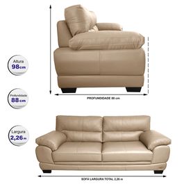 Sofá de Couro Legítimo 3 Lugares 2,26m Sofá inBox Don Leather Bege