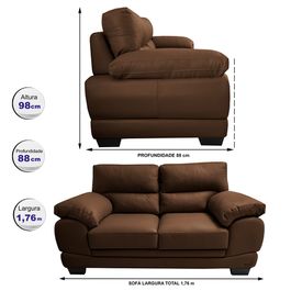 Sofá de Couro Legítimo 2 Lugares 1,76m Sofá inBox Don Leather Caramelo