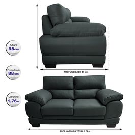 Sofá de Couro Legítimo 2 Lugares 1,76m Sofá inBox Don Leather Cinza
