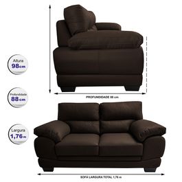 Sofá de Couro Legítimo 2 Lugares 1,76m Sofá inBox Don Leather Marrom
