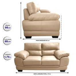 Sofá de Couro Legítimo 2 Lugares 1,76m Sofá inBox Don Leather Bege