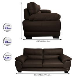 Sofá de Couro Legítimo 3 Lugares 2,26m Sofá inBox Don Leather Caramelo