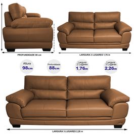 Conjunto Sofá de Couro Legítimo 3 e 2 Lugares Sofá inBox Don Leather 2,26x1,76m Mel