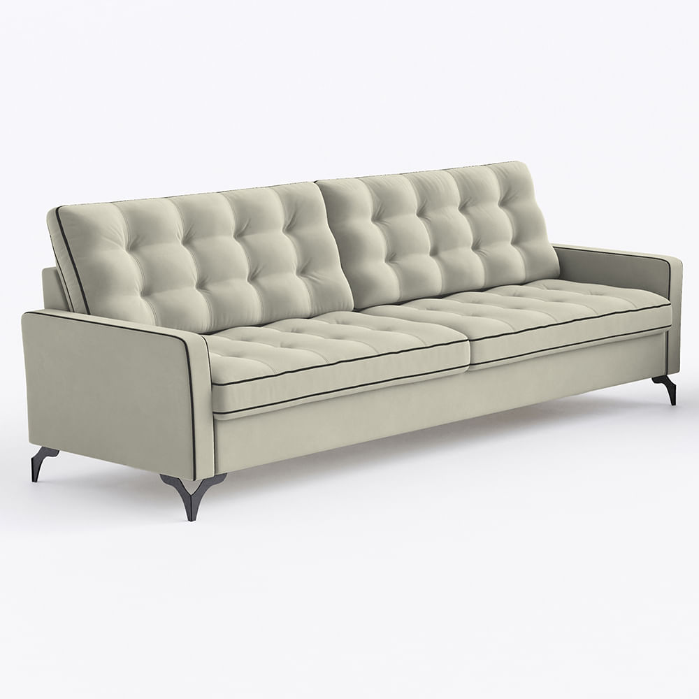 Sofá Living Dublin 2,40m com Molas Bonnel Suede Veludo Cáqui