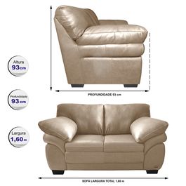 Sofá de Couro Legítimo 2 Lugares 1,60m Sofá inBox Mont Leather Bege