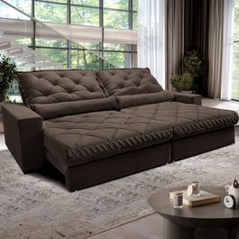 Sofá Retrátil e Reclinável 2,95m Molas Ensacadas Sofá inBox Grand Luxor com Bordado 3D Velupluma Café