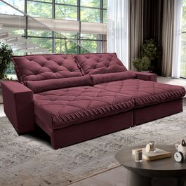 Sofá Retrátil e Reclinável 2,15m Molas Ensacadas Sofá inBox Grand Luxor com Bordado 3D Velupluma Vinho
