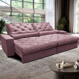 Sofá Retrátil e Reclinável 2,95m Molas Ensacadas Sofá inBox Grand Luxor com Bordado 3D Velupluma Rose