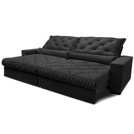 Sofá Retrátil e Reclinável 2,15m Molas Ensacadas Sofá inBox Grand Luxor com Bordado 3D Velupluma Preto