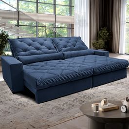 Sofá Retrátil e Reclinável 2,15m Molas Ensacadas Sofá inBox Grand Luxor com Bordado 3D Velupluma Azul