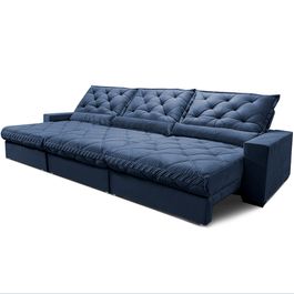 Sofá Retrátil e Reclinável 3,55m Molas Ensacadas Sofá inBox Grand Luxor com Bordado 3D Velupluma Azul