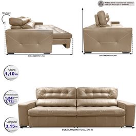 Sofá de Couro Elétrico Retrátil 3,15m Sofá inBox Grand Valley SoftGel D40 Bege