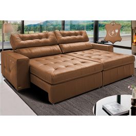 Sofá de Couro Elétrico Retrátil 2,35m Sofá inBox Grand Valley SoftGel D40 Mel