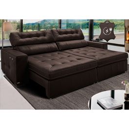 Sofá de Couro Elétrico Retrátil 3,15m Sofá inBox Grand Valley SoftGel D40 Marrom