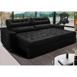 Sofá de Couro Elétrico Retrátil 3,15m Sofá inBox Grand Valley SoftGel D40 Preto
