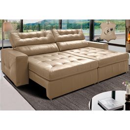 Sofá de Couro Elétrico Retrátil 2,95m Sofá inBox Grand Valley SoftGel D40 Bege