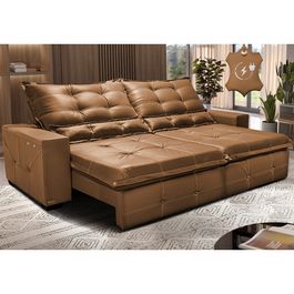 Sofá de Couro Elétrico Retrátil 2,15m Sofá inBox Grand Toretto SoftGel D40 Mel