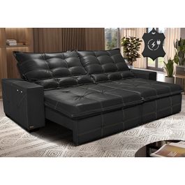 Sofá de Couro Elétrico Retrátil 2,55m Sofá inBox Grand Toretto SoftGel D40 Preto