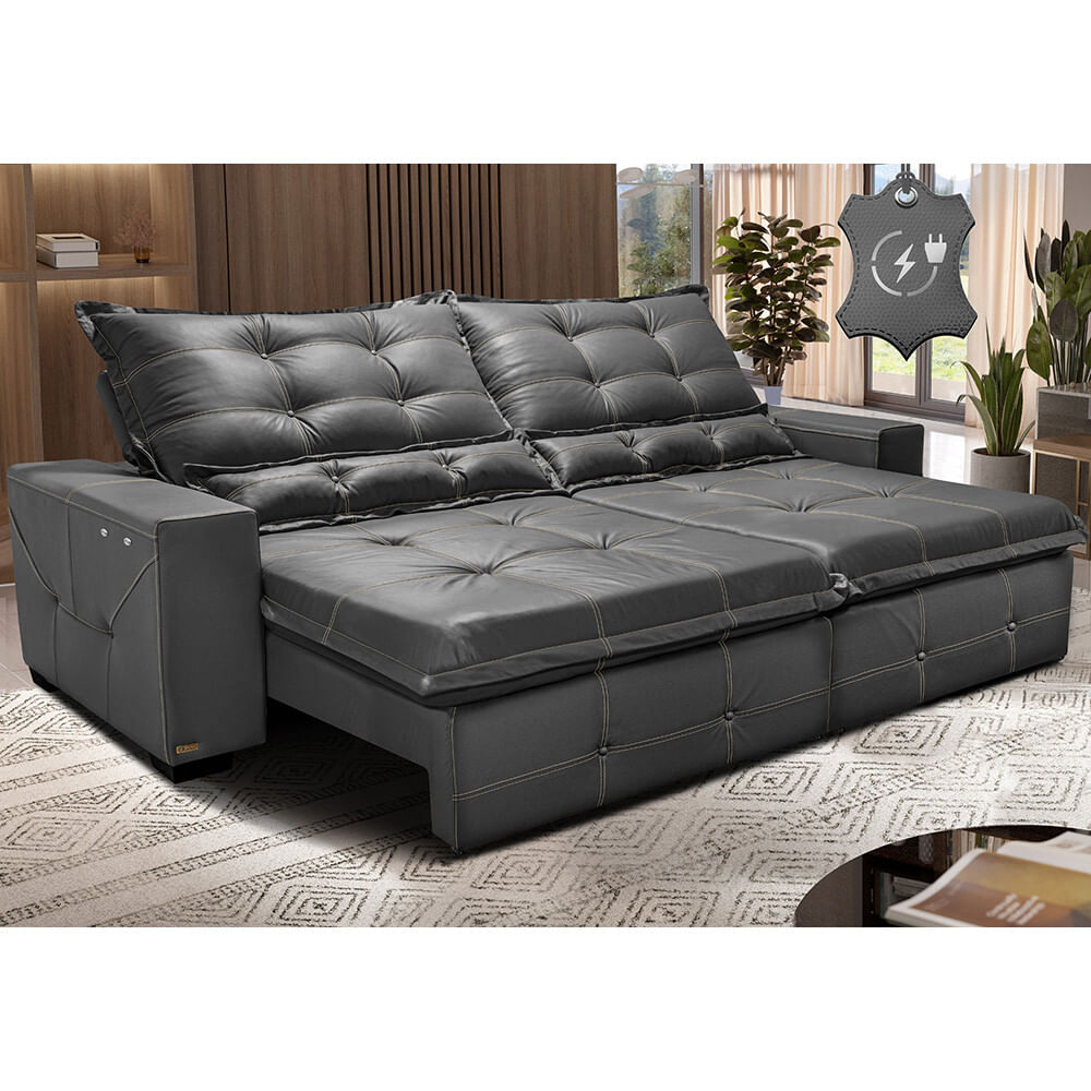 Sofa De Couro Eletrico Retratil 2 15m Sofa Inbox Grand Toretto Softgel D40 Preto
