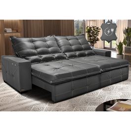 Sofá de Couro Elétrico Retrátil 2,75m Sofá inBox Grand Toretto SoftGel D40 Cinza