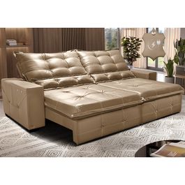 Sofá de Couro Elétrico Retrátil 3,15m Sofá inBox Grand Toretto SoftGel D40 Bege