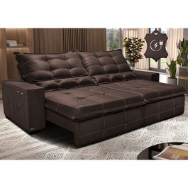 Sofá de Couro Elétrico Retrátil 2,75m Sofá inBox Grand Toretto SoftGel D40 Marrom