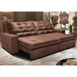 Sofá de Couro Elétrico Retrátil 3,15m Sofá inBox Grand Toretto SoftGel D40 Caramelo