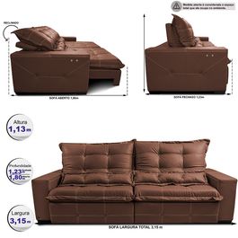 Sofá de Couro Elétrico Retrátil 3,15m Sofá inBox Grand Toretto SoftGel D40 Caramelo