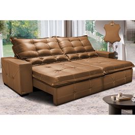 Sofá de Couro Legítimo Retrátil e Reclinável 2,55m Sofá inBox Toretto SoftGel D40 Mel