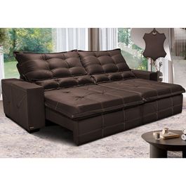 Sofá de Couro Legítimo Retrátil e Reclinável 3,15m Sofá inBox Toretto SoftGel D40 Marrom
