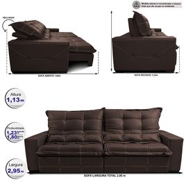 Sofá de Couro Legítimo Retrátil e Reclinável 2,95m Sofá inBox Toretto SoftGel D40 Marrom