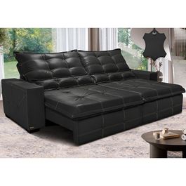 Sofá de Couro Legítimo Retrátil e Reclinável 2,95m Sofá inBox Toretto SoftGel D40 Preto