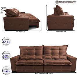 Sofá de Couro Legítimo Retrátil e Reclinável 2,95m Sofá inBox Toretto SoftGel D40 Caramelo