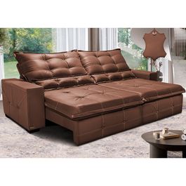 Sofá de Couro Legítimo Retrátil e Reclinável 3,15m Sofá inBox Toretto SoftGel D40 Caramelo