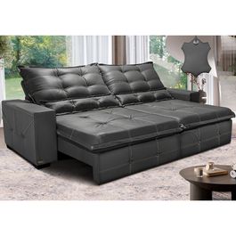 Sofá de Couro Legítimo Retrátil e Reclinável 2,15m Sofá inBox Toretto SoftGel D40 Cinza