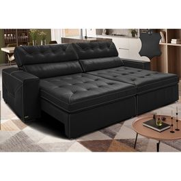 Sofá de Couro Legítimo Retrátil e Reclinável 2,95m Sofá inBox Taylor SoftGel D40 Preto