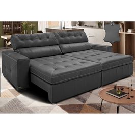 Sofá de Couro Legítimo Retrátil e Reclinável 2,35m Sofá inBox Taylor SoftGel D40 Cinza