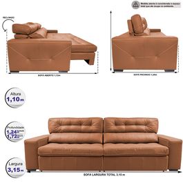Sofá de Couro Legítimo Retrátil e Reclinável 3,15m Sofá inBox Taylor SoftGel D40 Mel