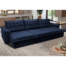 Sofá Retrátil e Reclinável 3,22m com Molas Ensacadas Sofá inBox King Tecido Velupluma Azul