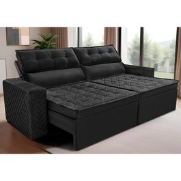 Sofá Retrátil e Reclinável 2,30m Sofá inBox Glamour Velupluma Preto