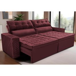 Sofá Retrátil e Reclinável 2,30m Sofá inBox Glamour Velusoft Vinho