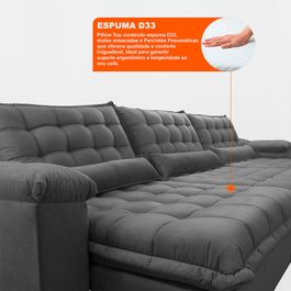 Sofá Retrátil e Reclinável 3,22m com Molas Ensacadas Sofá inBox King Tecido Velupluma Cinza