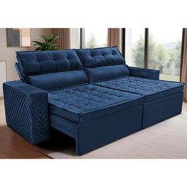 Sofá Retrátil e Reclinável 2,30m Sofá inBox Glamour Velusoft Azul