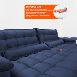 Sofá Retrátil e Reclinável 2,32m com Molas Ensacadas Sofá inBox King Tecido Velupluma Azul