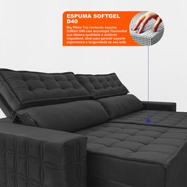 Sofá Retrátil e Reclinável 2,75m Sofá inBox Grand Star com SoftGel D40 Velupluma Preto
