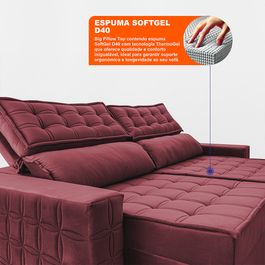 Sofá Retrátil e Reclinável 3,15m Sofá inBox Grand Star com SoftGel D40 Velupluma Vinho