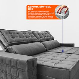 Sofá Retrátil e Reclinável 2,35m Sofá inBox Grand Star com SoftGel D40 Velupluma Cinza