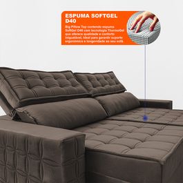 Sofá Retrátil e Reclinável 2,55m Sofá inBox Grand Star com SoftGel D40 Velupluma Café