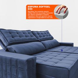 Sofá Retrátil e Reclinável 2,55m Sofá inBox Grand Star com SoftGel D40 Velupluma Azul