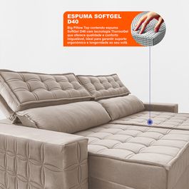 Sofá Retrátil e Reclinável 2,55m Sofá inBox Grand Star com SoftGel D40 Velupluma Bege